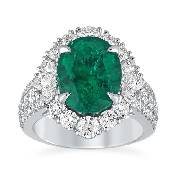 Emerald Oval-Cut Ring with Diamonds in White Gold